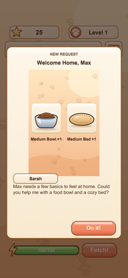 Sarah's request for a bowl and a bed